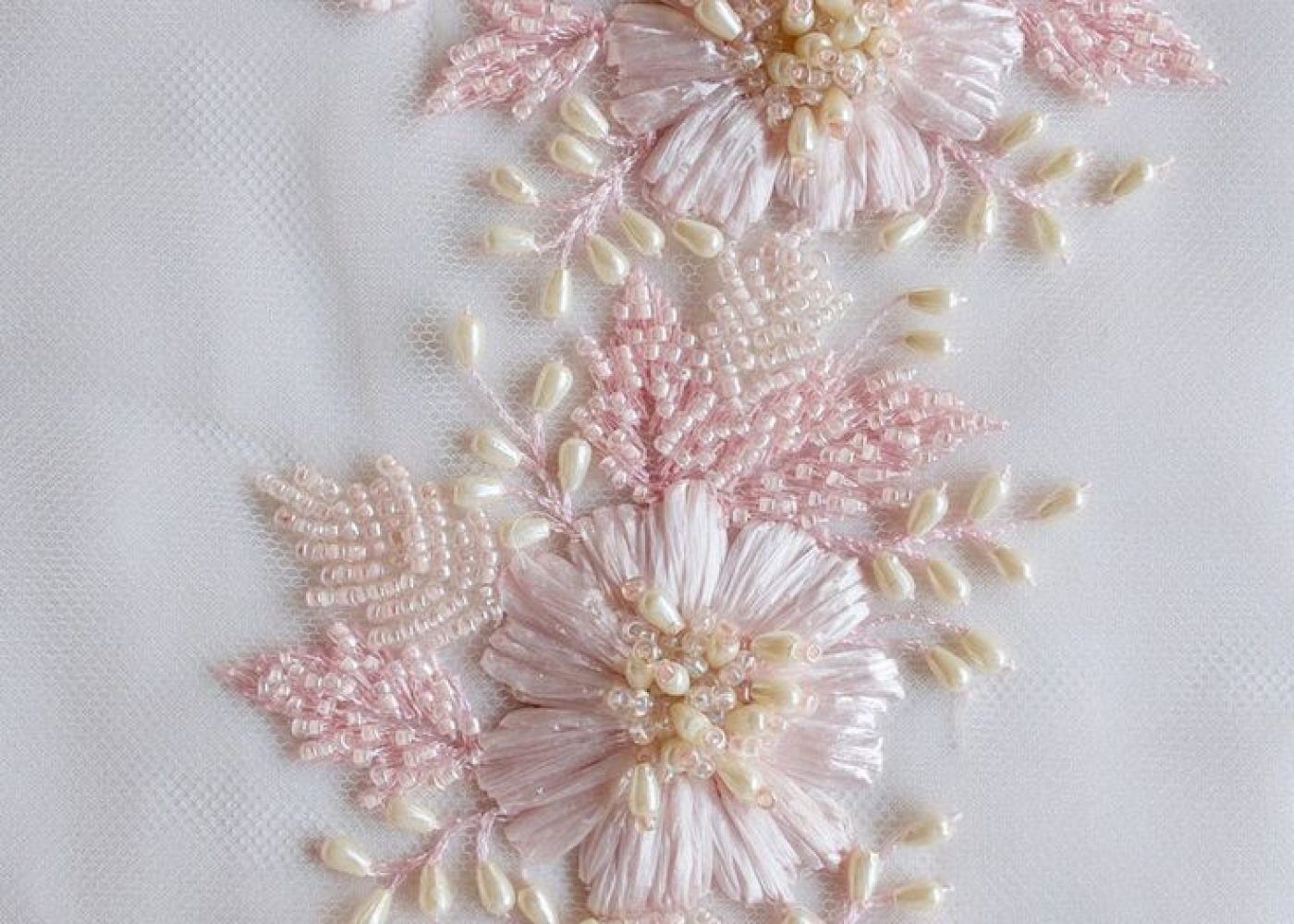 Buy Hand-embroidered Trim With Pink Raffia Flowers and Drop-shaped Pearls Online in India - Etsy